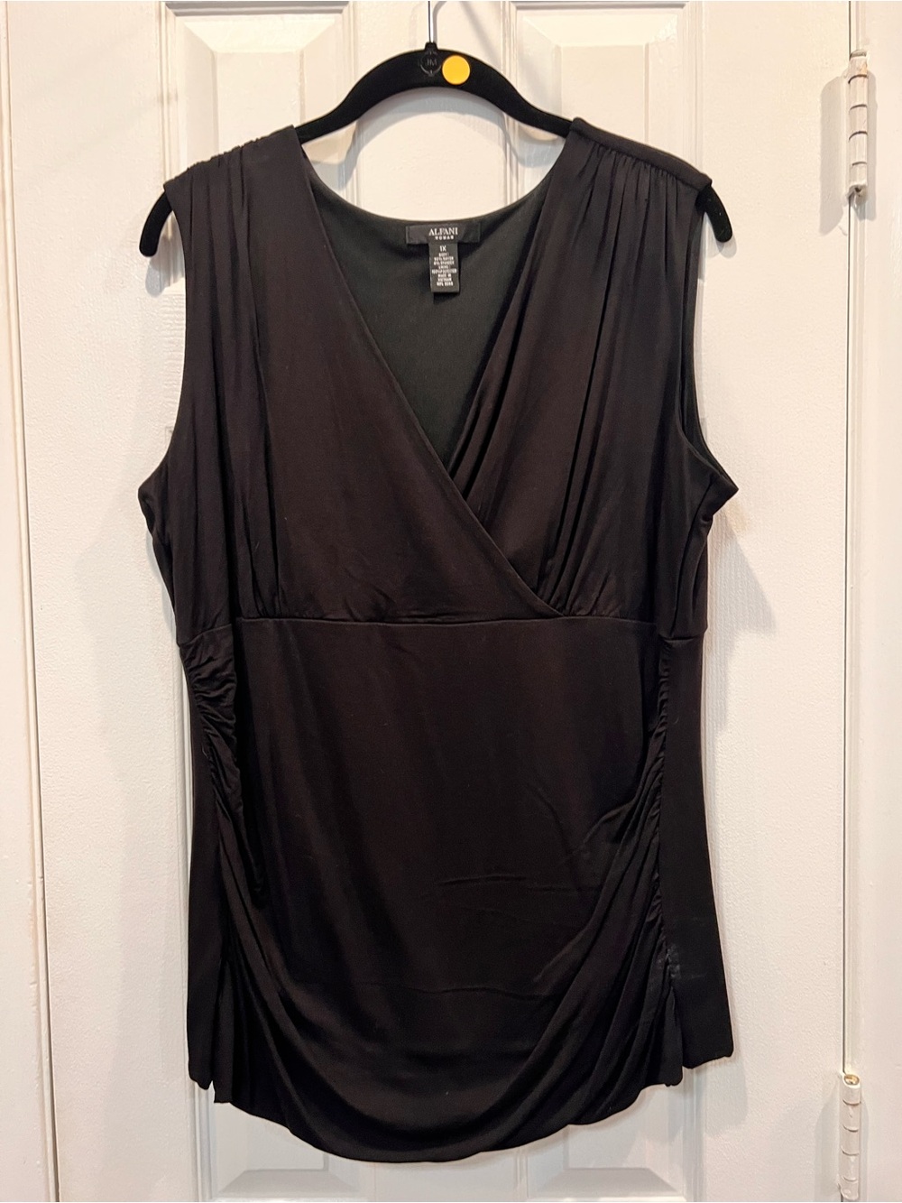 Alfani Black Sleeveless Faux Wrap Ruched V-Neck Blouse Tank Top Plus Size 1X